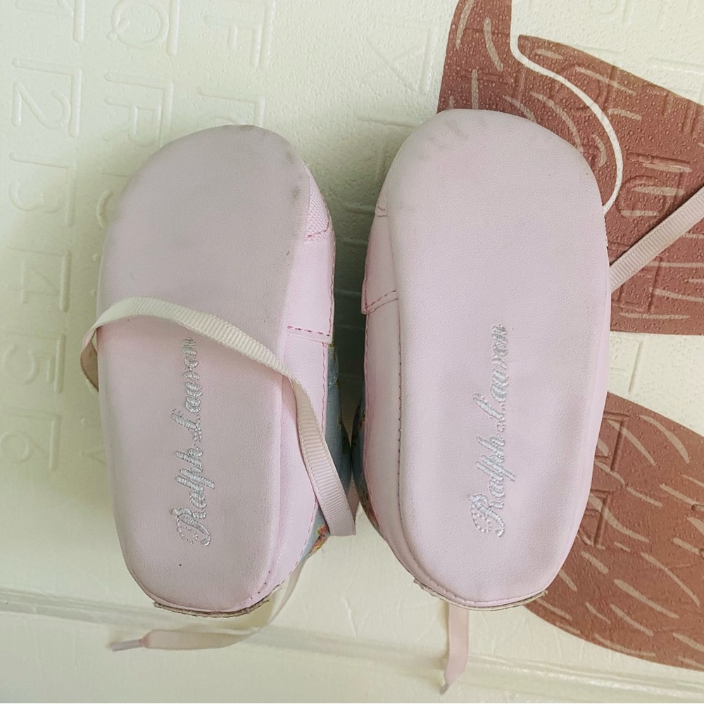 Ralph Lauren Polo Light Blue and Pink Floral Canvas Baby Shoes size 3 GUC - Picture 12 of 12